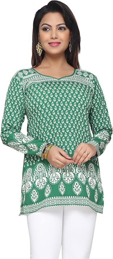 Green Women's Printed Tunic Short Kurti Kurta
