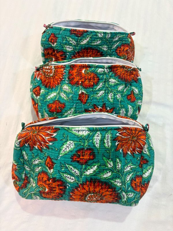 Quilted Cotton Makeup Pouch Set