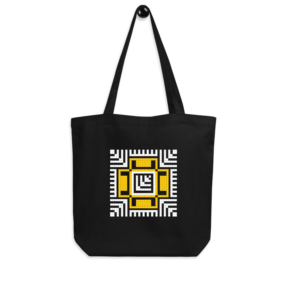 Yellow Moon Feathers (Qamar Alreesh) & Falastin Double Sided Print Black Eco Organic Cotton Tote Bag