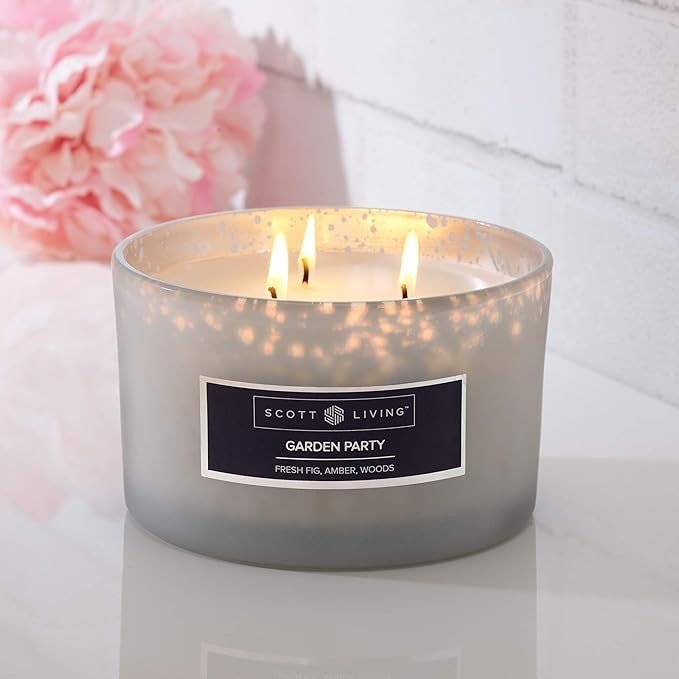 Scott Living Garden Party 3-Wick Wax Candle, Blue