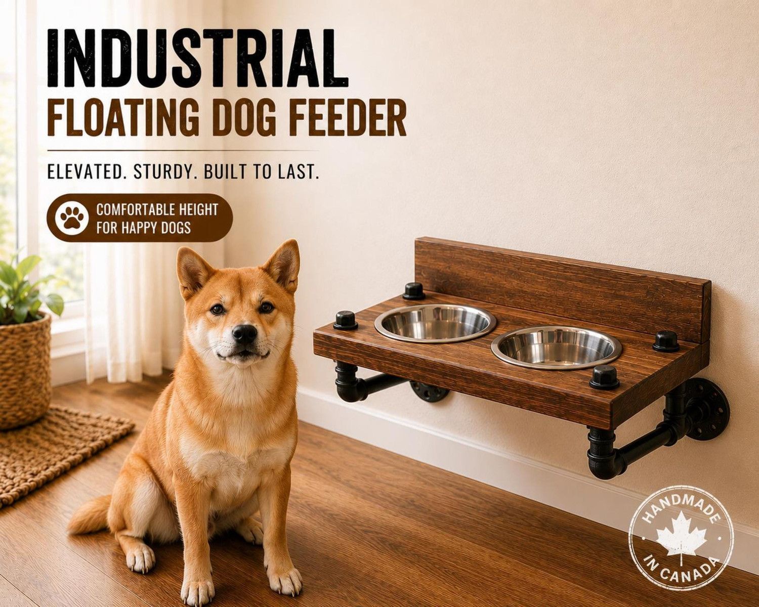Industrial Floating Dog Bowl Feeder: Bottom Mount, Elevated Design