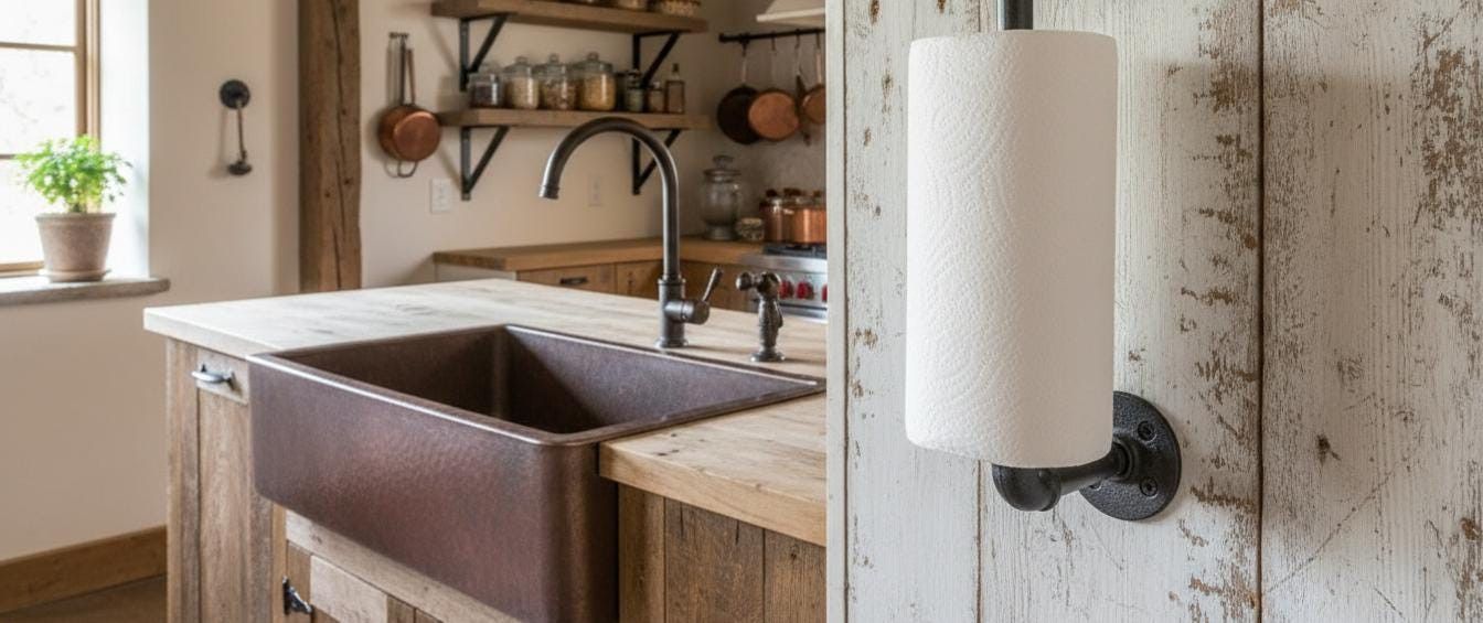 Steampunk Paper Towel Holder: Industrial Style with Water Valve