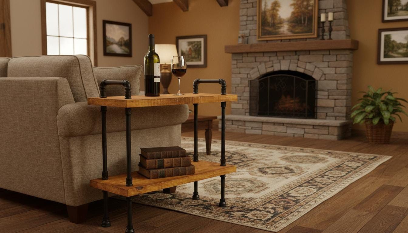 Industrial design Rustic End Table with Handles
