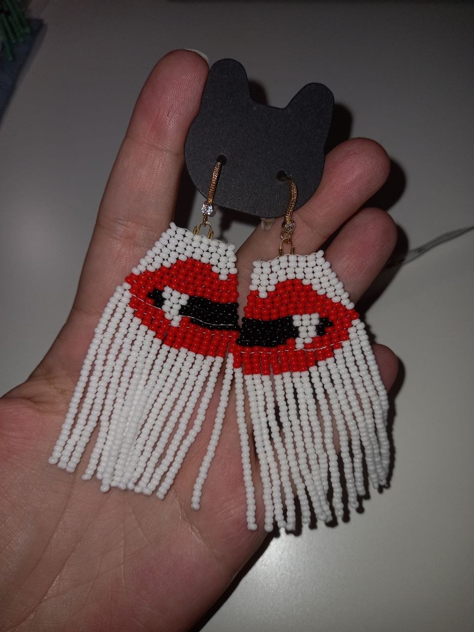 Vampire Lips Beaded Fringe Earrings | 18K Gold Plated Hooks | Halloween Jewelry