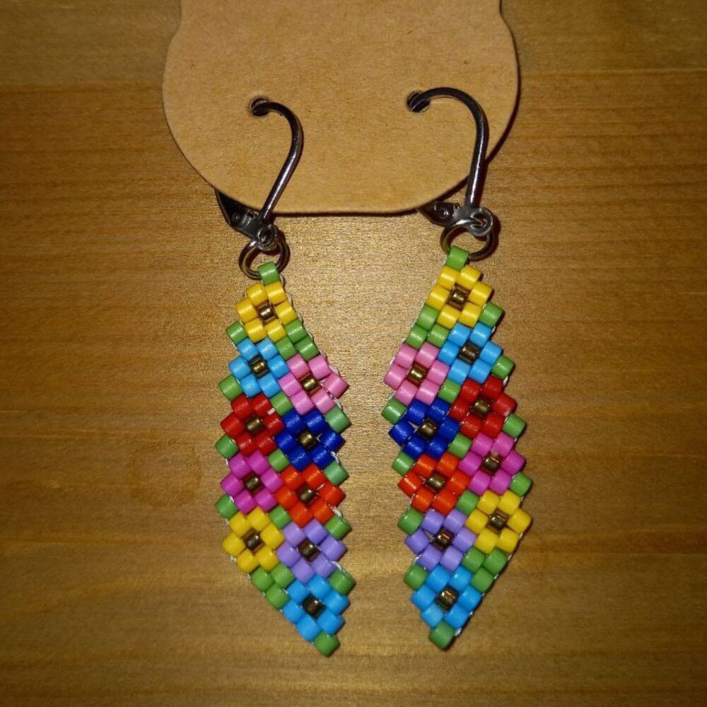[MADE TO ORDER] Colorful Beaded Floral Drop Earrings - Brick Stitch Stainless Steel