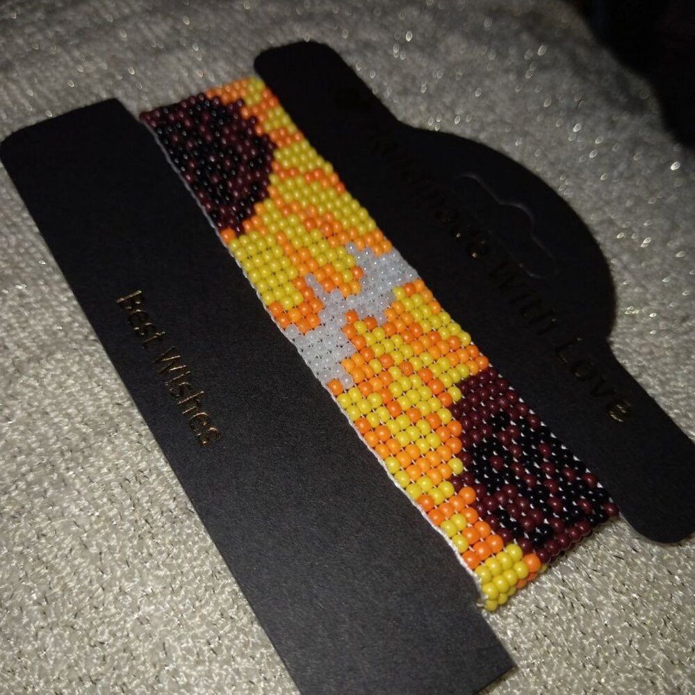 Statement Sunflower Beaded Cuff  Handmade • Stainless Steel