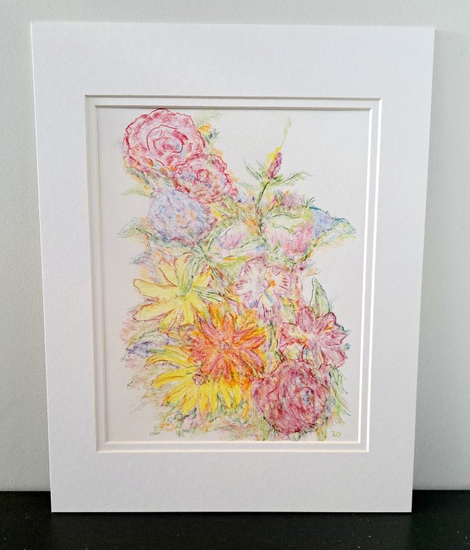 Garden Flowers Colored Pencil Drawing