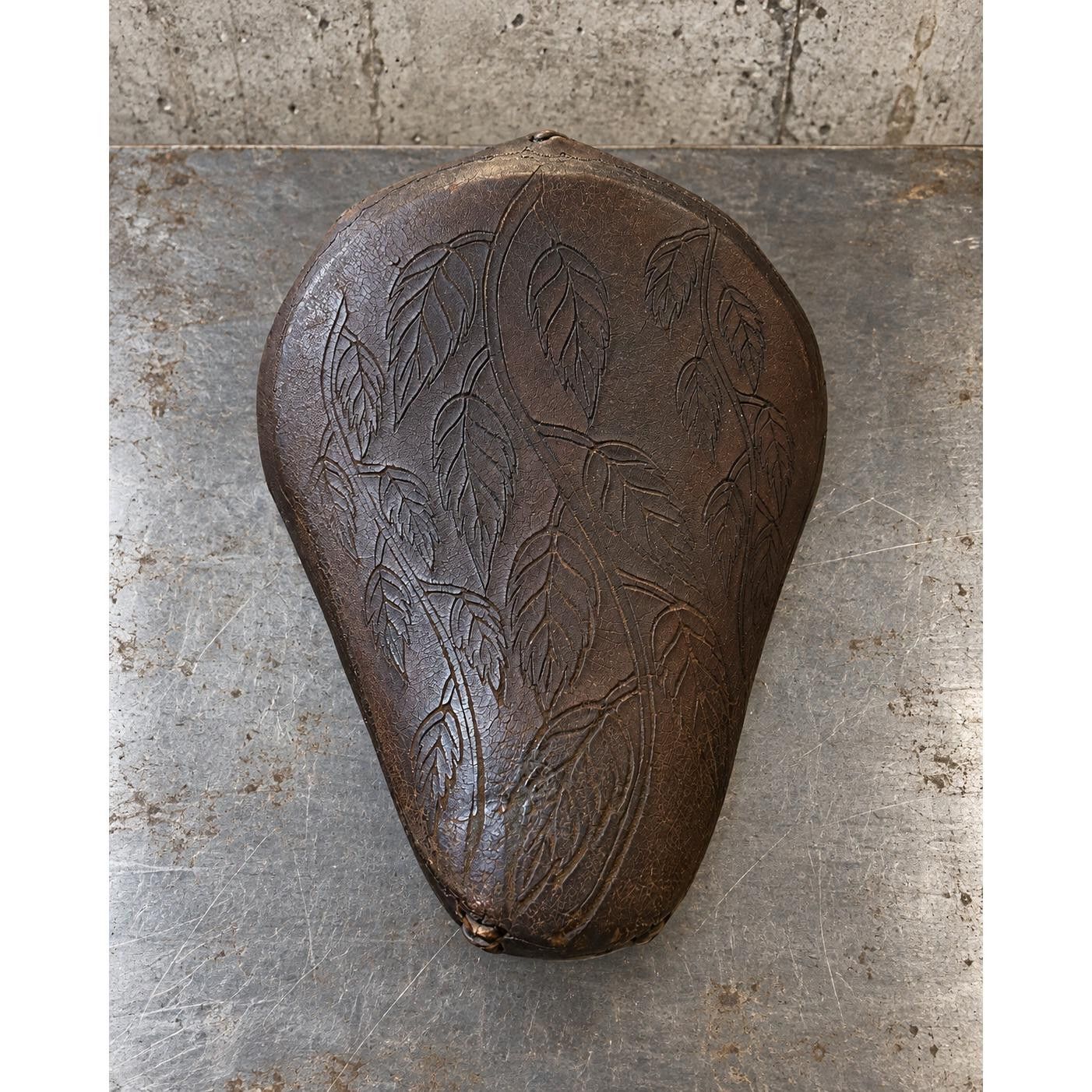 Vintage Handmade Tooled Leather Chopper Motorcycle Seat Custom Leaf Solo Saddle