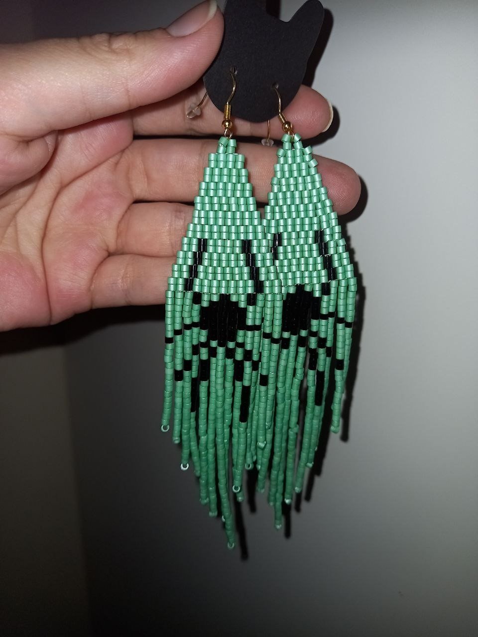 Spider Beaded Earrings | Mint Green Halloween Fringe Jewelry