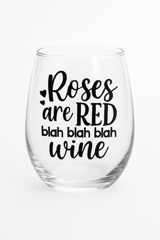 Wine Glass – “Roses are Red, Blah Blah Blah, Wine”