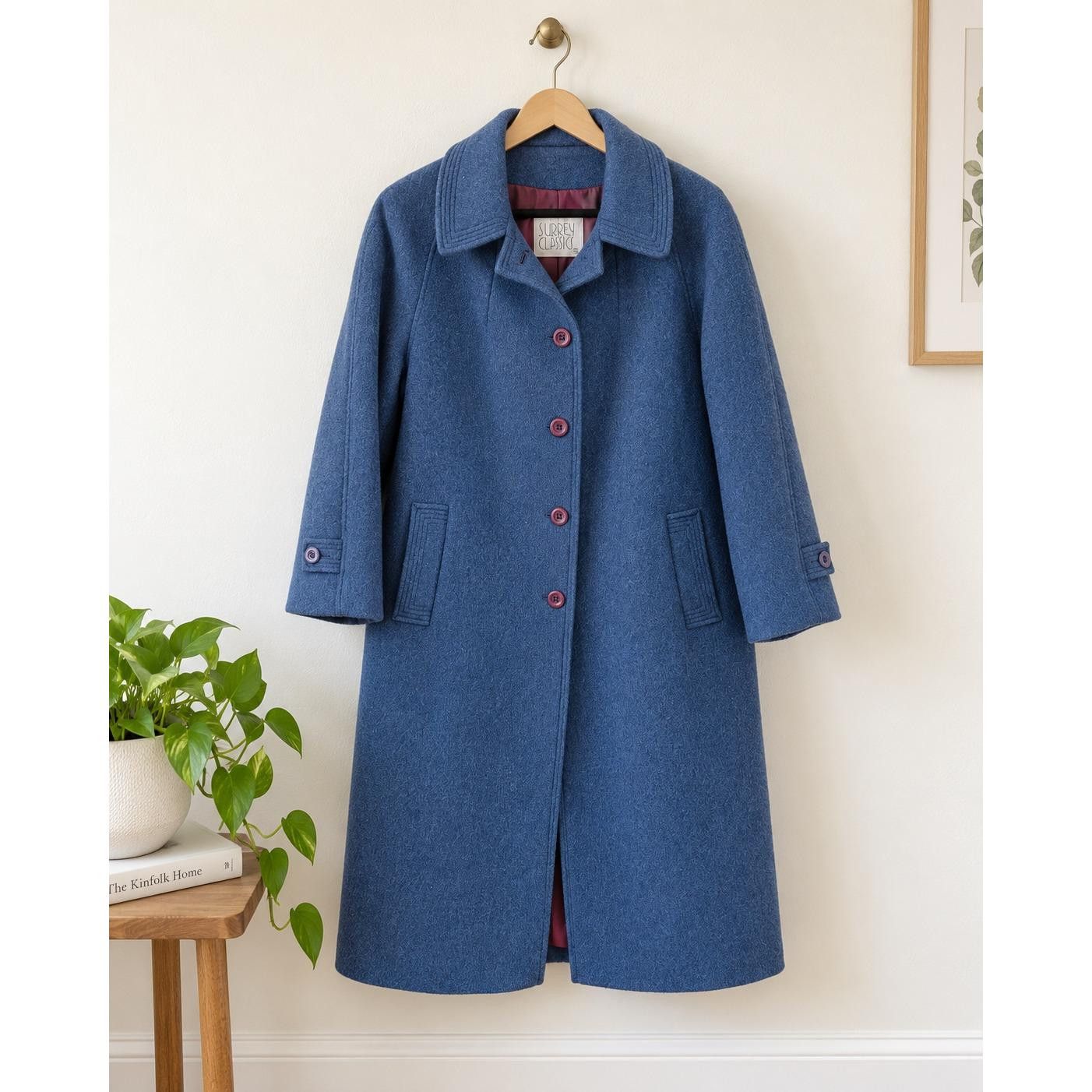 Vintage Surrey Classics Blue Wool Overcoat Sz 16 70s A-Line Mod Statement Bold