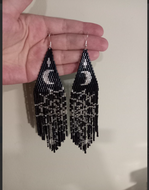 Midnight Moon & Spiderweb Beaded Earrings – Silver 925 Hooks