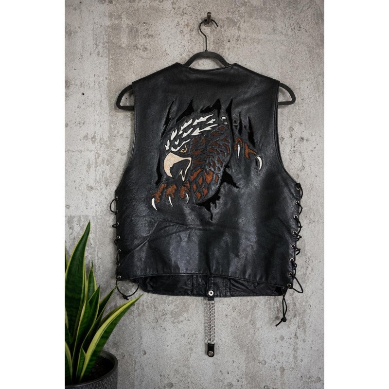 Legacy Leather Eagle Biker Vest Black Leather Suede Men's Motorcycle Punk Grunge