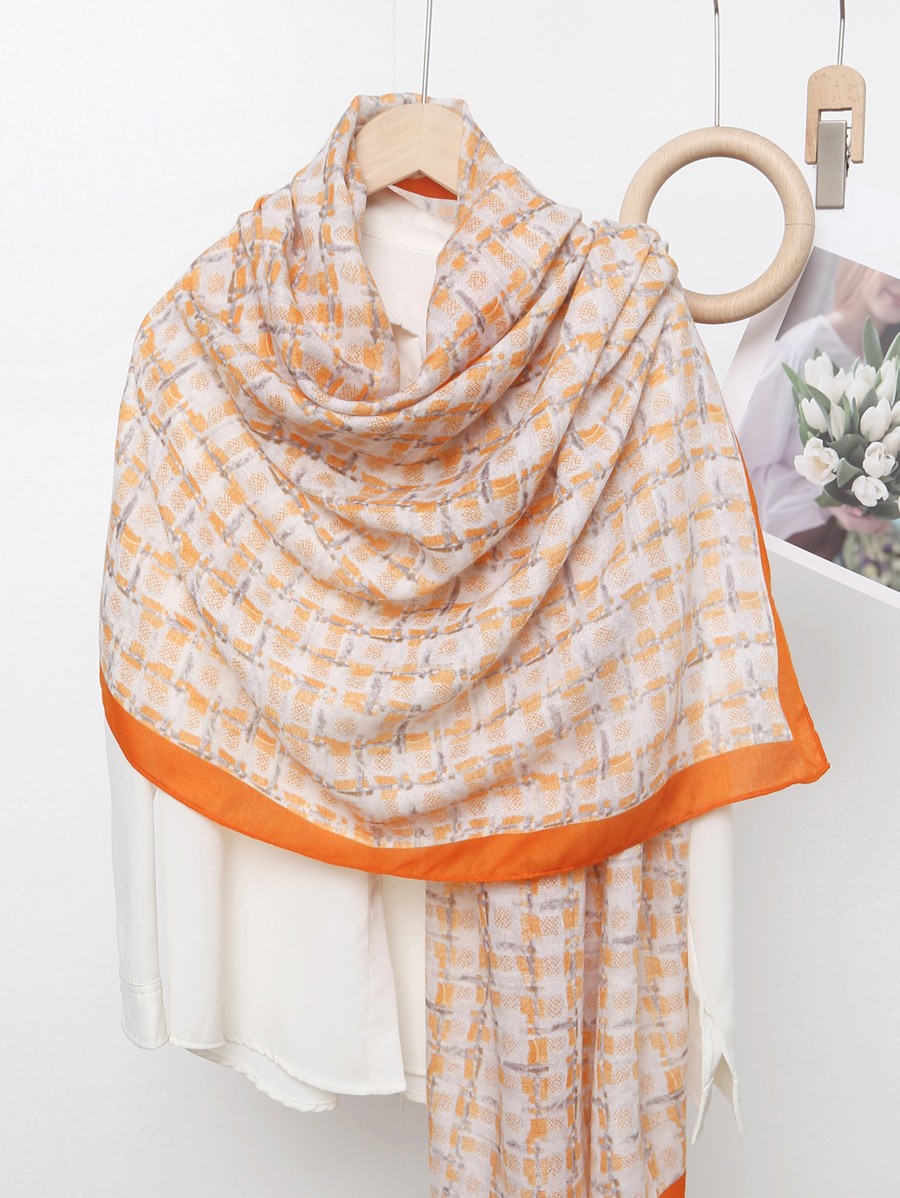 Elegant Imitation Silk Grid Pattern Scarf