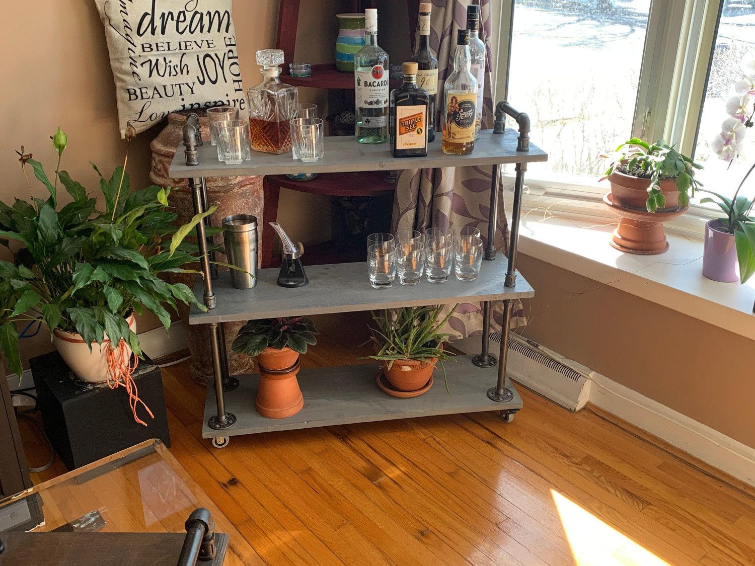 Handmade Industrial Pipe Wall Mount Shelf, Stained Wood