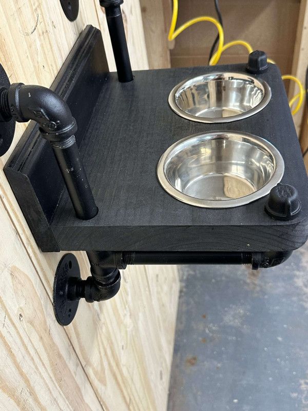 Floating Dog Bowl Feeder: Bottom Mount, Industrial Style, No Visible Pipes