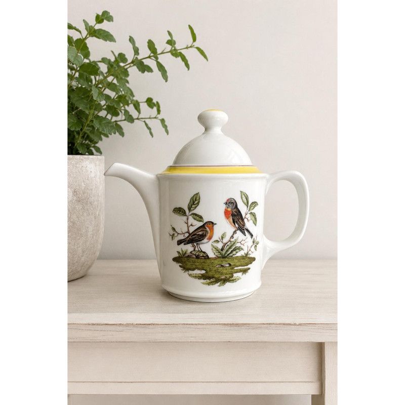 Royal Tettau Woodsong Germany Bird Coffee Pot Yellow Band Fine Porcelain Vintage