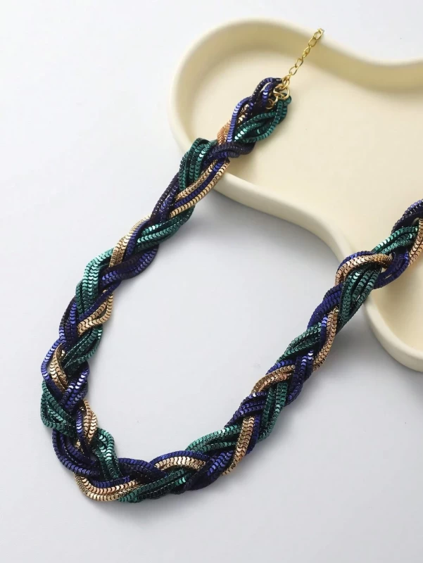 1pc European & American Fashionable Simple Colorful Metal Braided Helix Necklace For Women