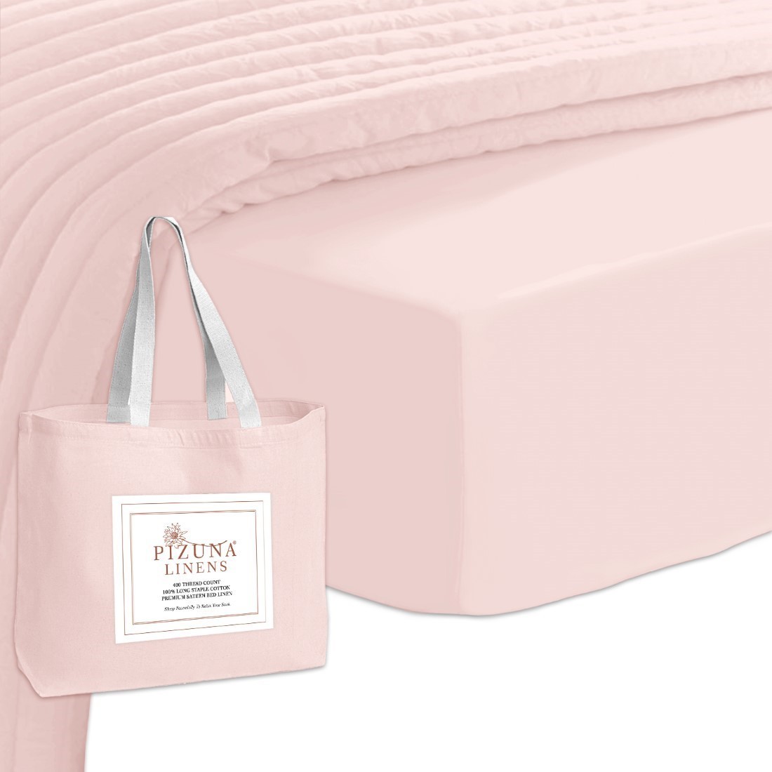 Pizuna 400 Thread Count Cotton Fitted Sheet-Light Pink-Twin