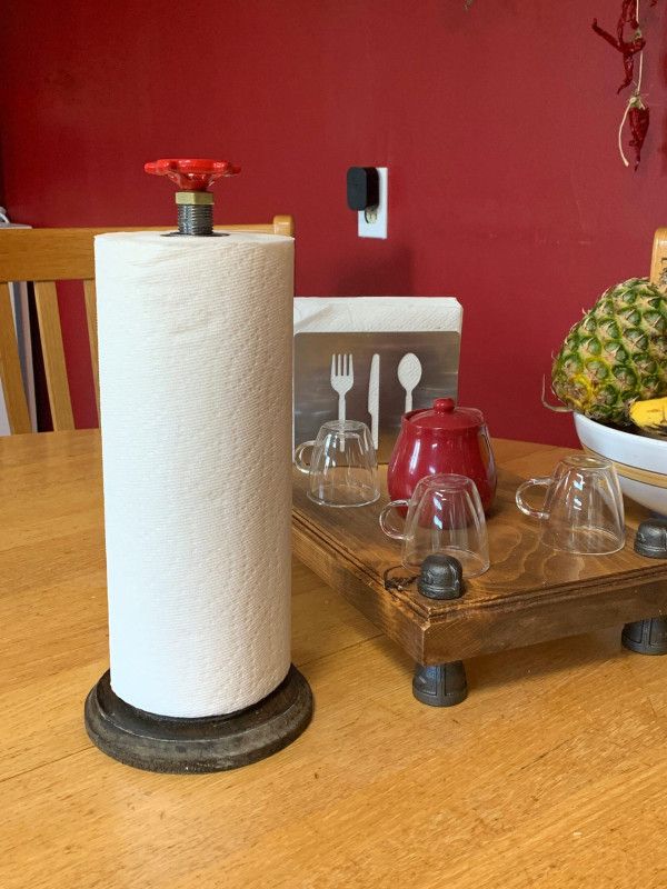 Paper towel holder-round routed base – Industrial style paper towel holder-Steampunk style paper towel holder -SHIPS IN 3 DAYS
