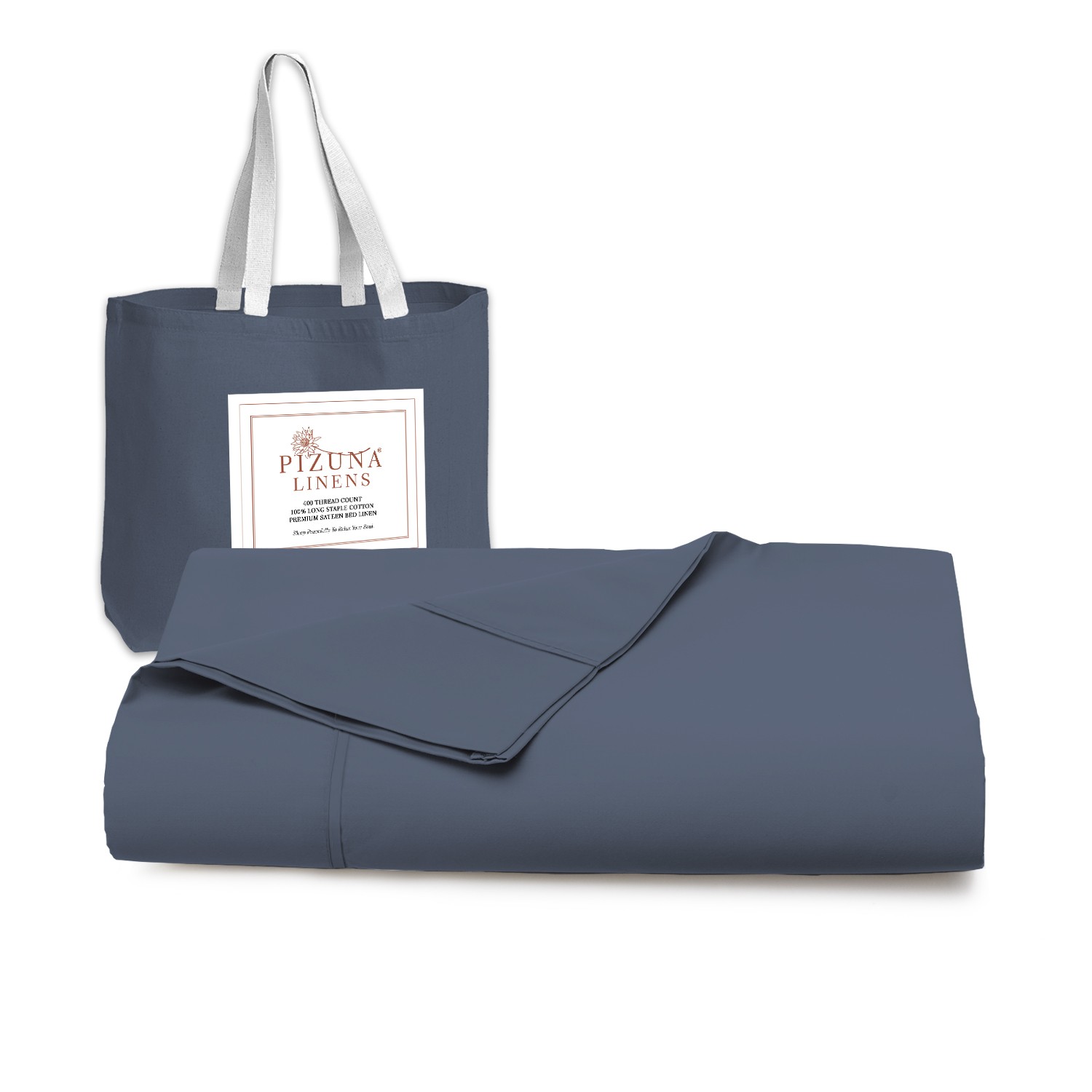 Pizuna 400 Thread Count Cotton Flat Sheet-Dark Blue-Twin XL