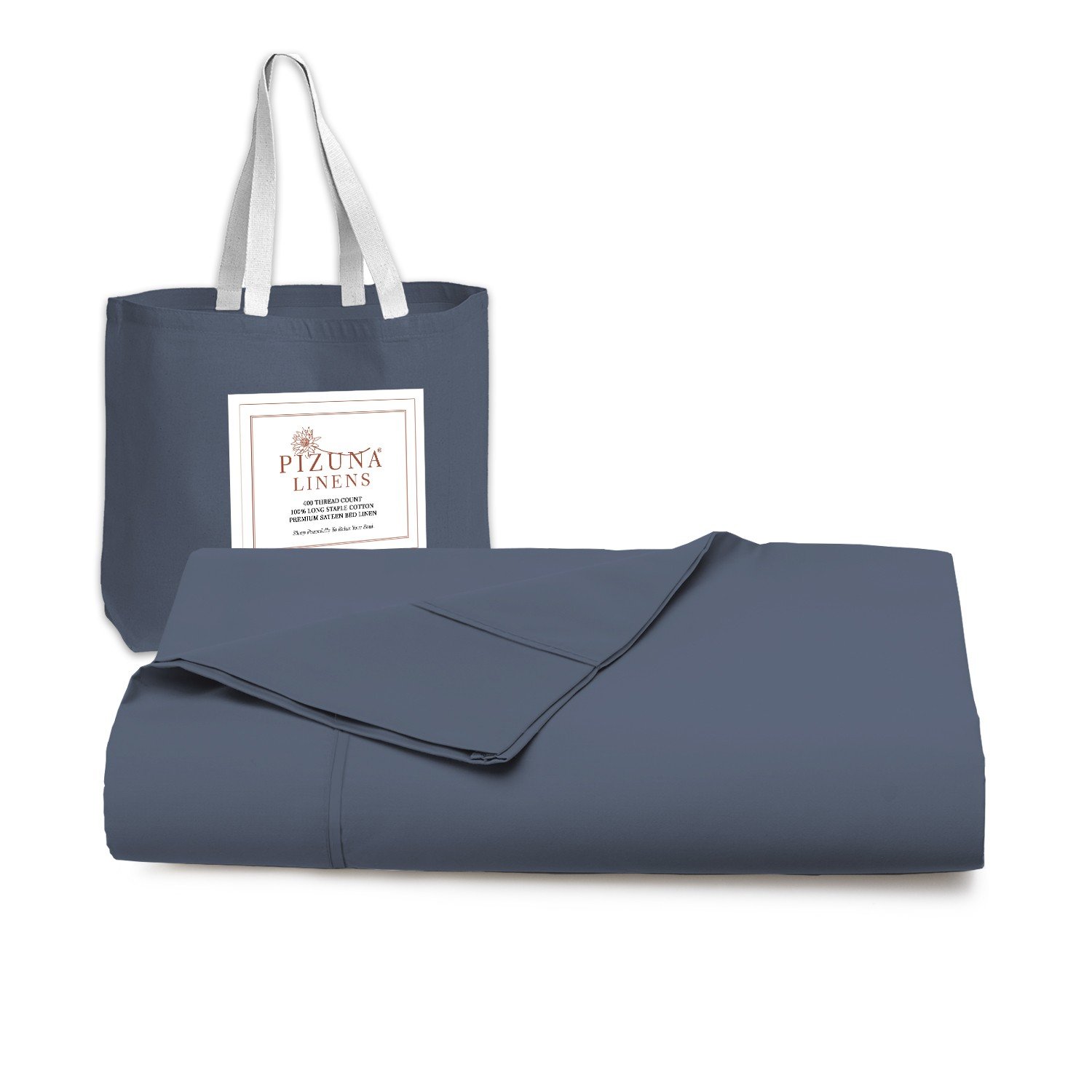 Pizuna 400 Thread Count Cotton Flat Sheet-Dark Blue-Twin XL