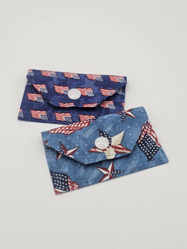 Handmade Patriotic Fabric Business Card & Gift Card Holder – American Flag & Stars Snap Pouch