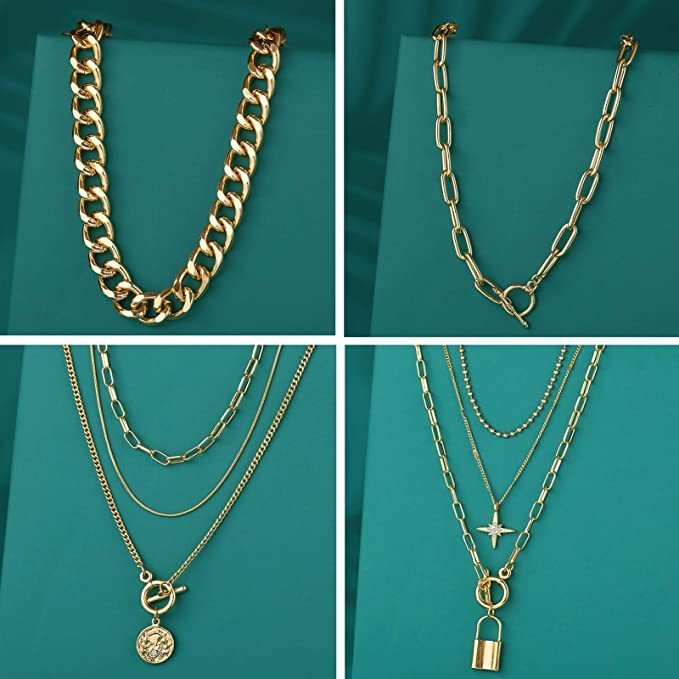 4PCS Gold Layered Chain Necklace Set