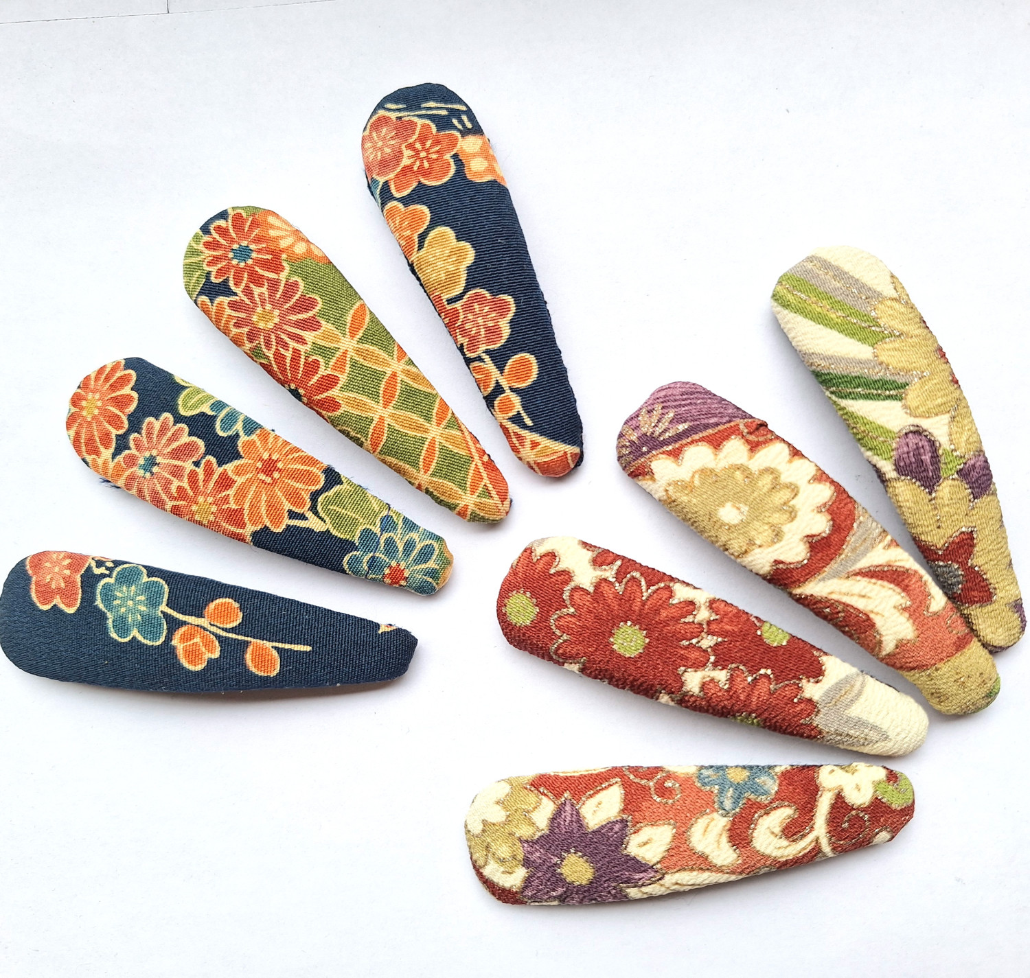 Kimono Silk Hair Clips (Set of 2): Vintage Japanese Fabric Snap Barrettes