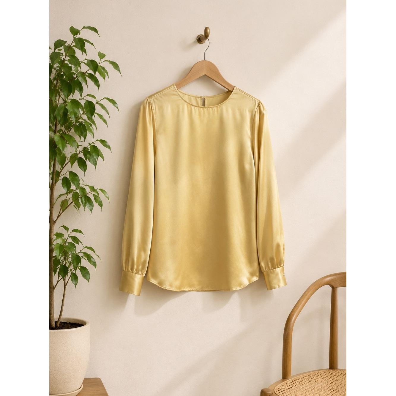 Vintage Jaeger 100% Silk Gold Blouse Women's S Quiet Luxury Designer Top Classic