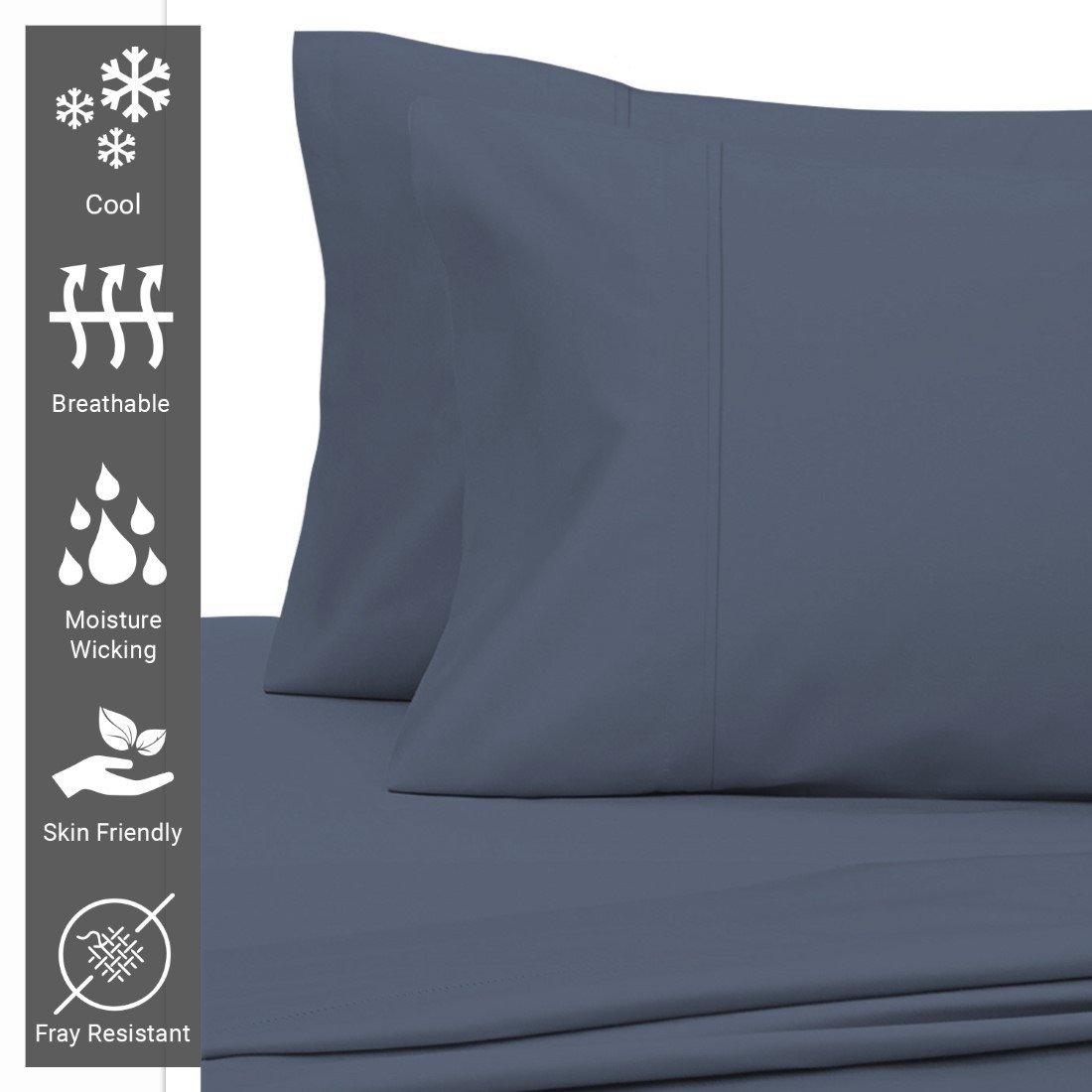Pizuna 400 Thread Count Cotton Pillowcases 2 Pc-Dark Blue-King