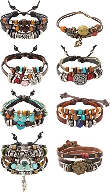 8Pcs Vintage Bohemia Wind Beaded Bracelet Multilayer