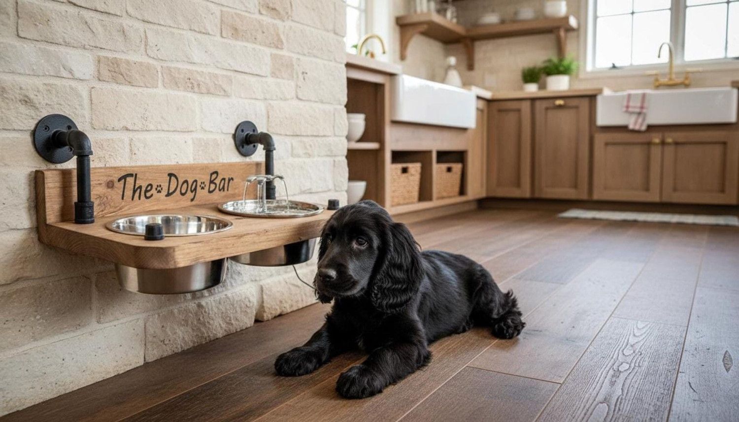 Wall Mount Dog Bowl, Elevated Wooden Feeder With Metal Dish