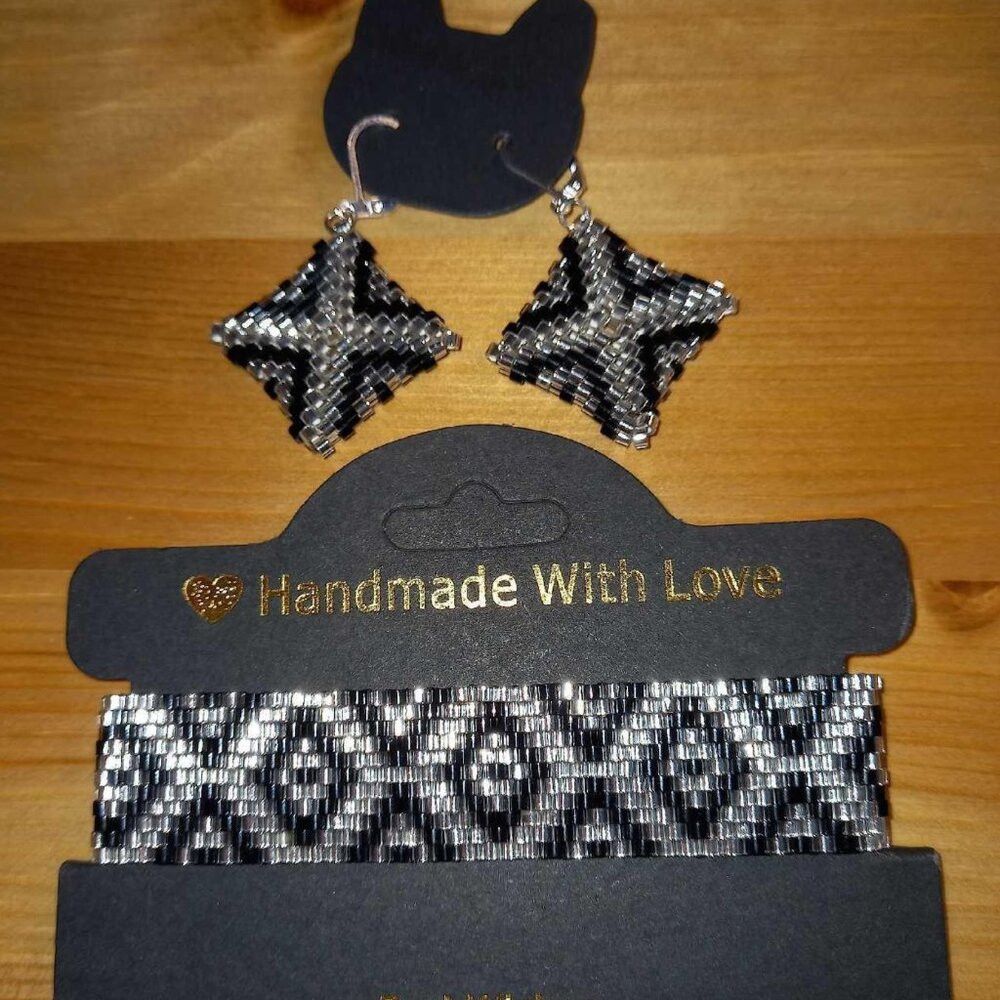 LUXE Silver & Black Set • Double-Sided 3D Weave • Silver-Plated