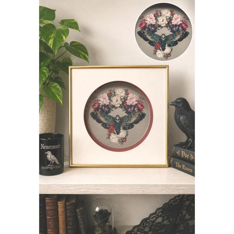 Original Gothic Deaths Head Moth Wall Art Vintage Gold Frame Dark Academia Skull