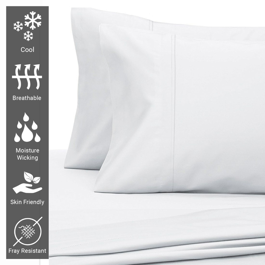 Pizuna 400 Thread Count Cotton Pillowcases 2 Pc-Pure White-Queen