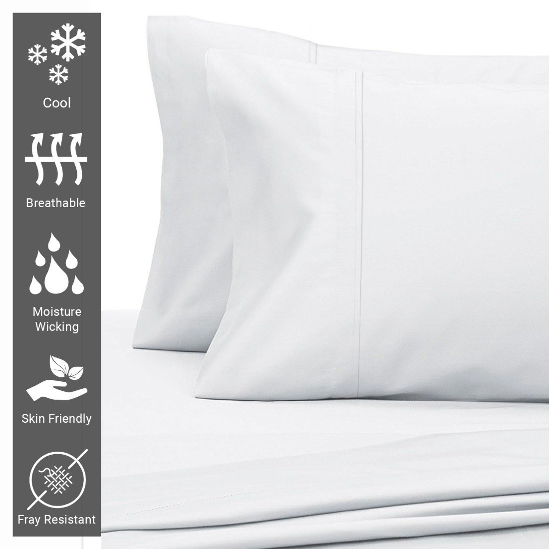 Pizuna 400 Thread Count Cotton Pillowcases 2 Pc- Pure White-King