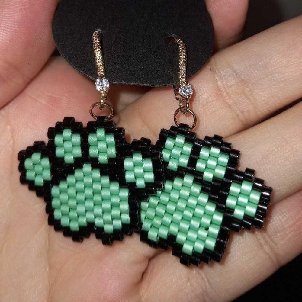 Handmade Beaded Paw  Print Earrings • 18K Gold Plated • Gift for Pet Lovers
