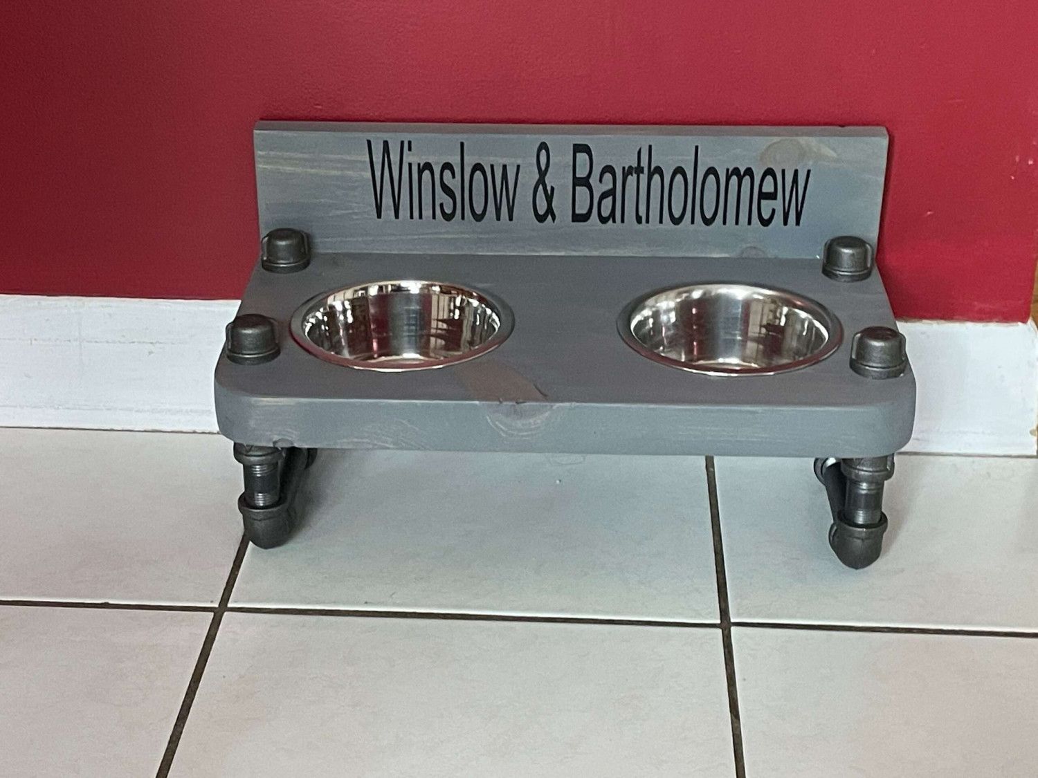 X-Large Raised Dog bowl stand with cross Brace and matching backsplash