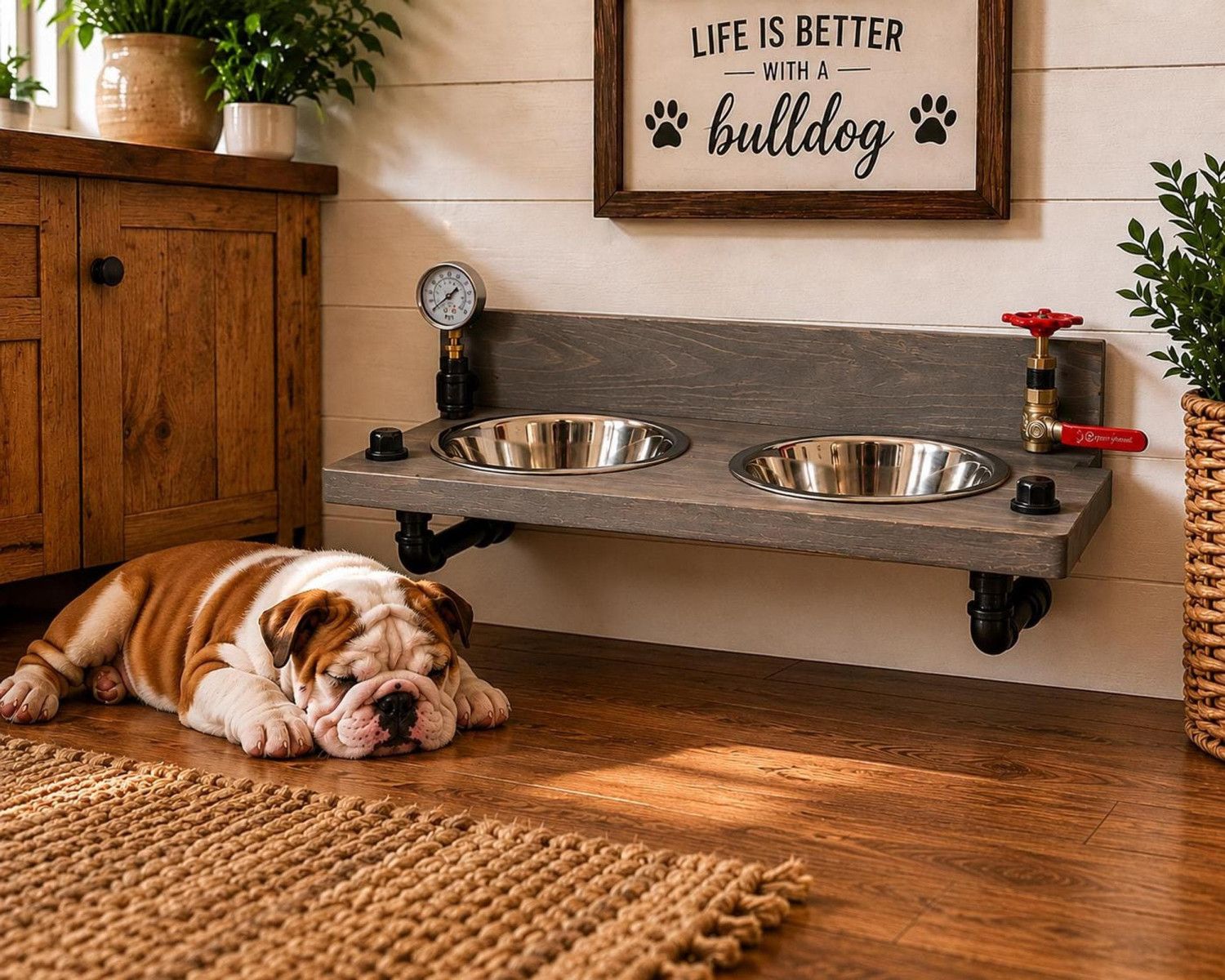 Floating Dog Bowl Industrial Style Feeder With Triple Top Mount