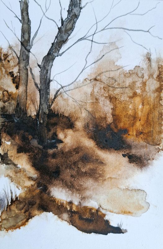 Long Black Coffee Trail Landscape Watercolor Painting in Wood Frame