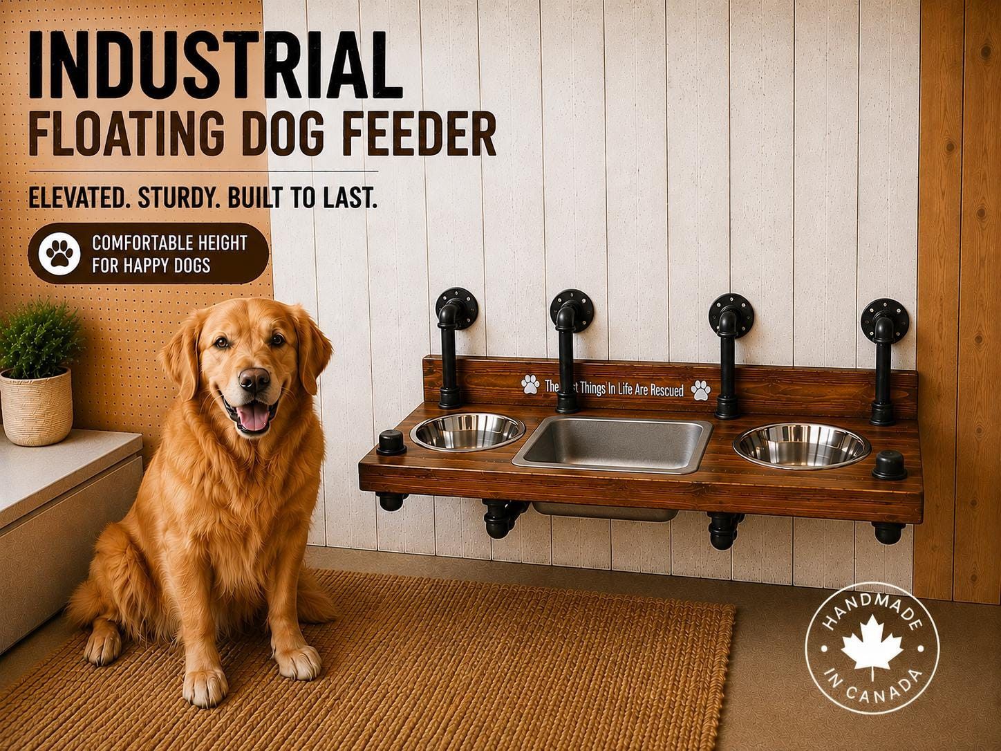 Floating Dog Bowl Feeder, Steampunk Brass Pipe, Water Bin