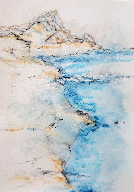 Mountain Watercolor Seascape Original Watercolor Painting