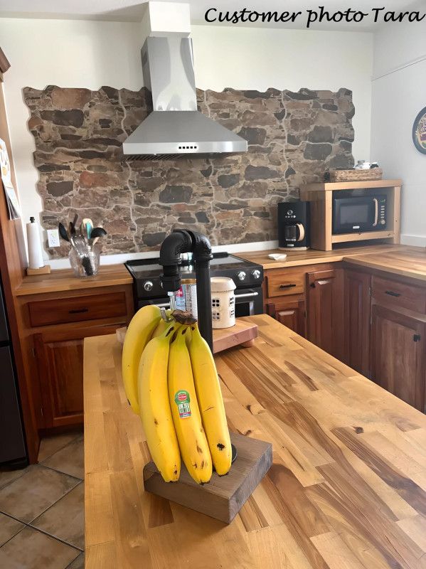Industrial Pipe Banana Holder – Stained Wood Base