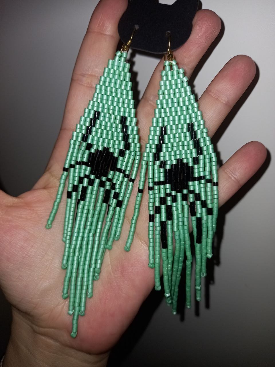 Spider Beaded Earrings | Mint Green Halloween Fringe Jewelry