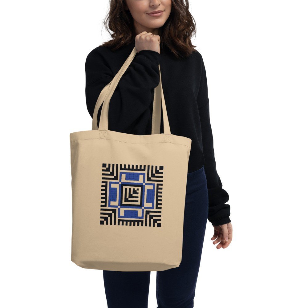 Blue Moon Feathers (Qamar Alreesh) & Falastin Double Sided Print Black Eco Organic Cotton Tote Bag