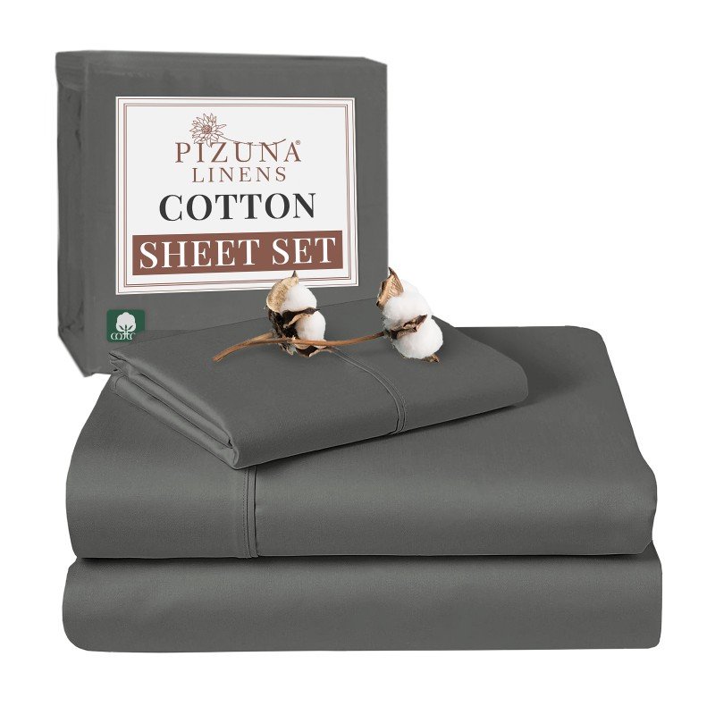Pizuna 400 Thread Count Cotton Sheet Set 4 Pc-Dark Grey-Queen