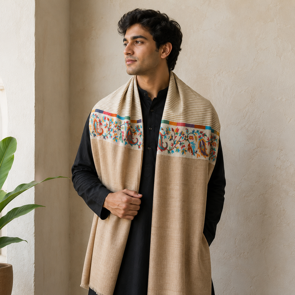 Kashmiri pure wool and silk stole