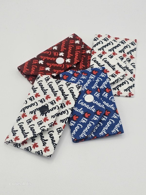 Handmade Canadian Maple Leaf Fabric Card Holder – "Eh, Canada" Small Snap Wallet