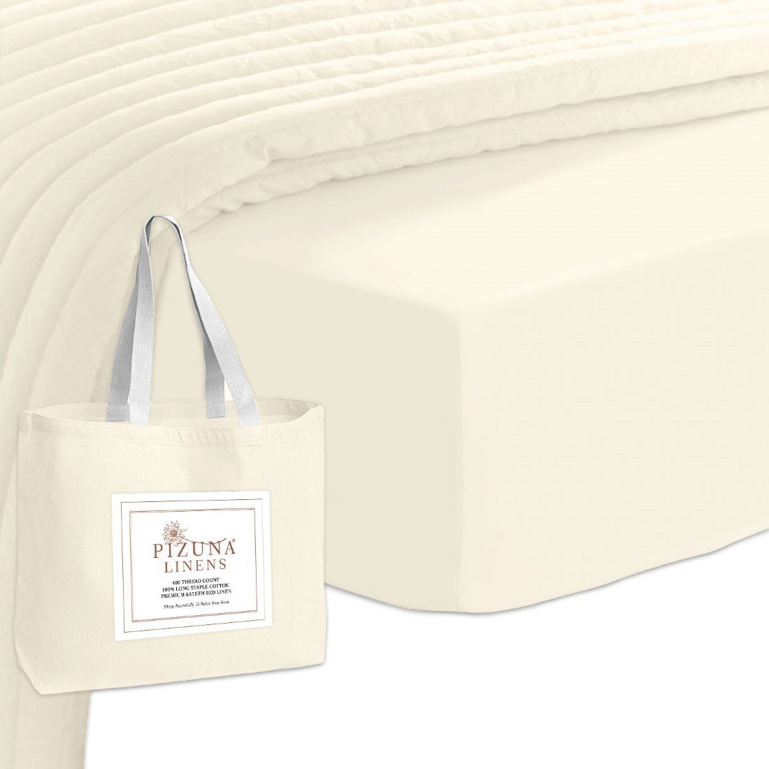 Pizuna 400 Thread Count Cotton Fitted Sheet-Ivory-Queen